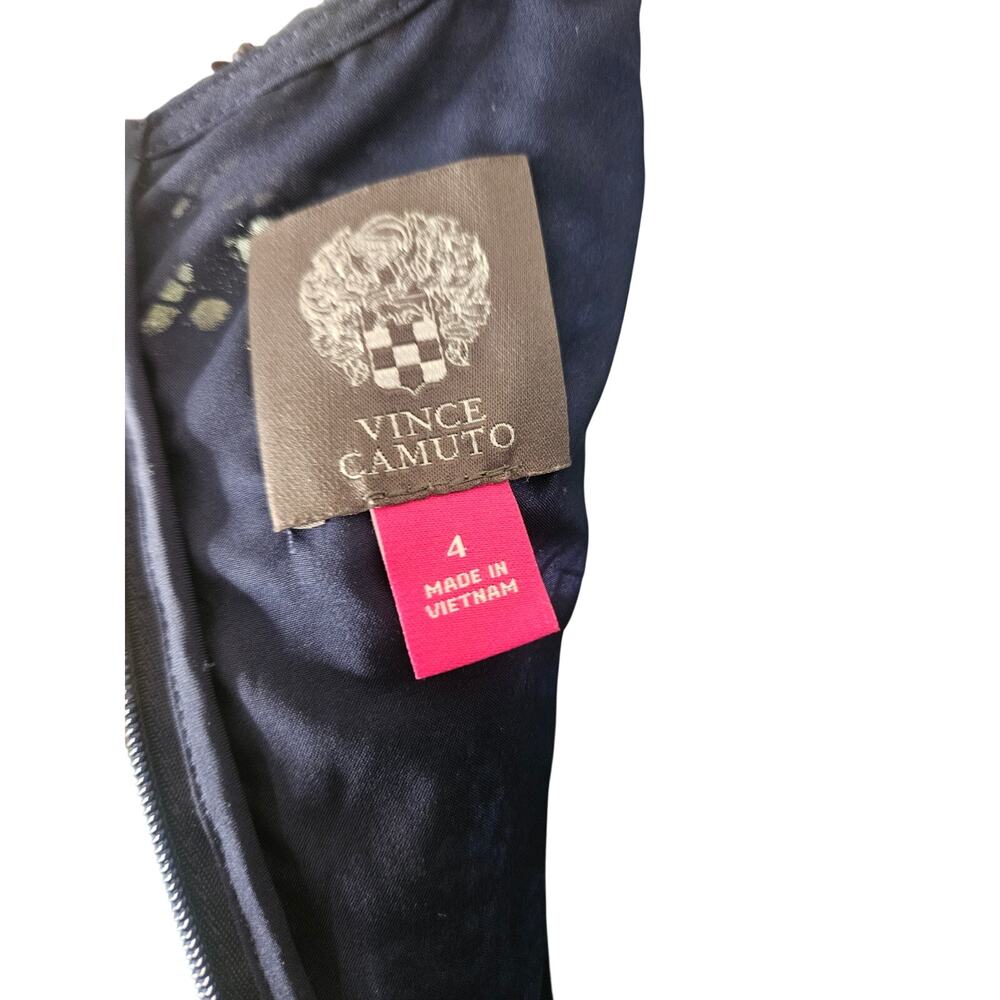 Vince Camuto Navy Blue Lace Dress Sz 4 Ruffled Sleeveless Zip Up Body Con - Picture 7 of 9